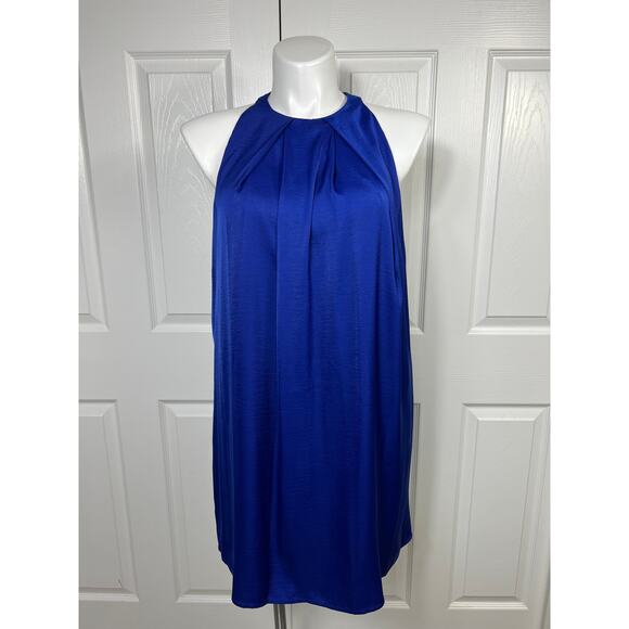 Mango Women's Halter Sleeveless Keyhole Back Casual Short Dress Blue Size Large - Picture 2 of 9